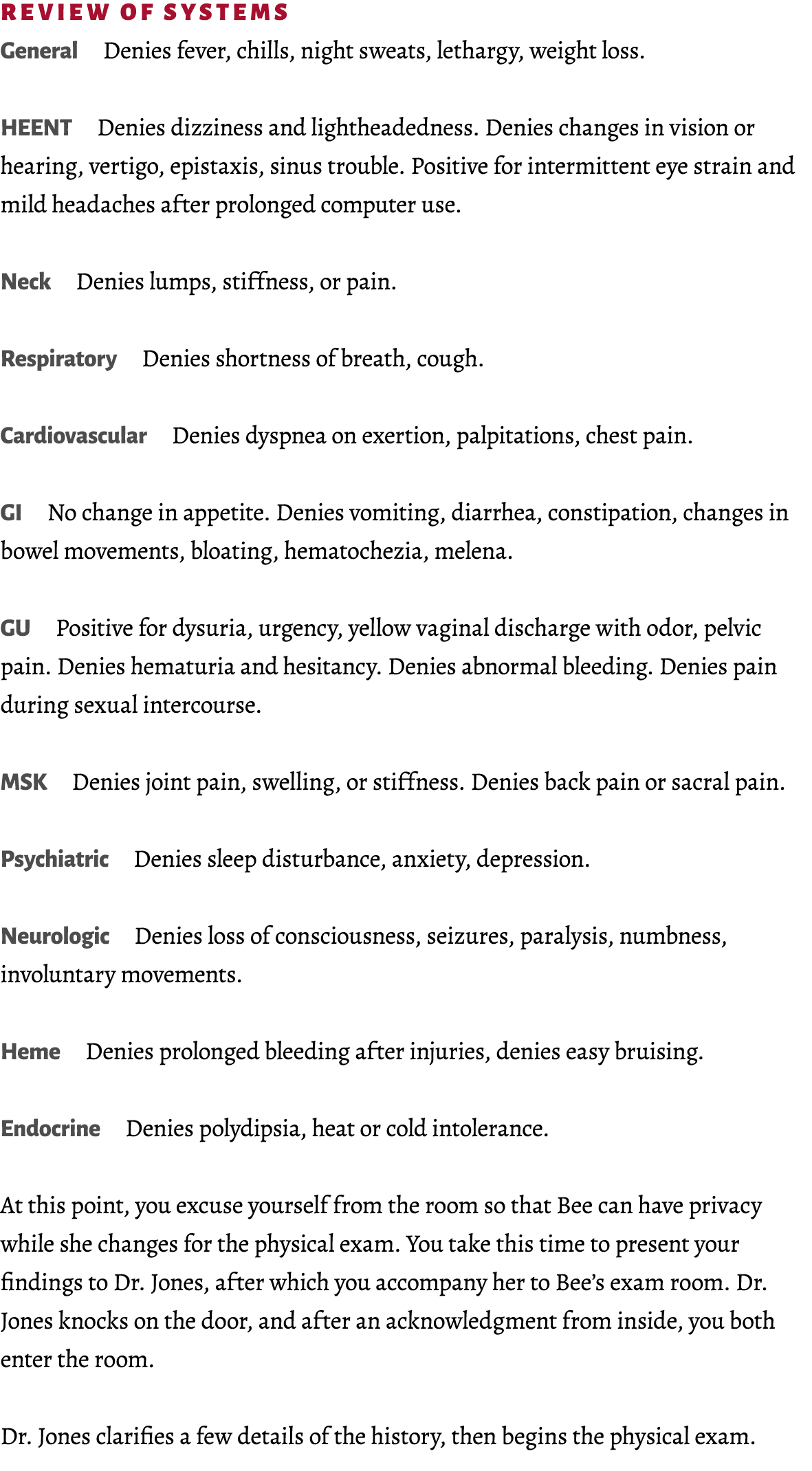 REVIEW OF SYSTEMS General Denies fever, chills, night sweats, lethargy, weight loss. HEENT Denies dizziness and light...