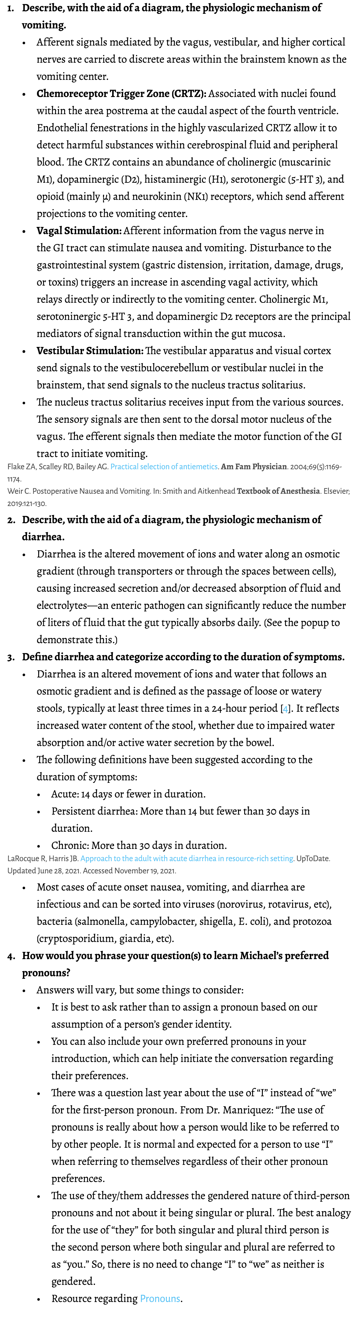 1. Describe, with the aid of a diagram, the physiologic mechanism of vomiting. • Afferent signals mediated by the vag...